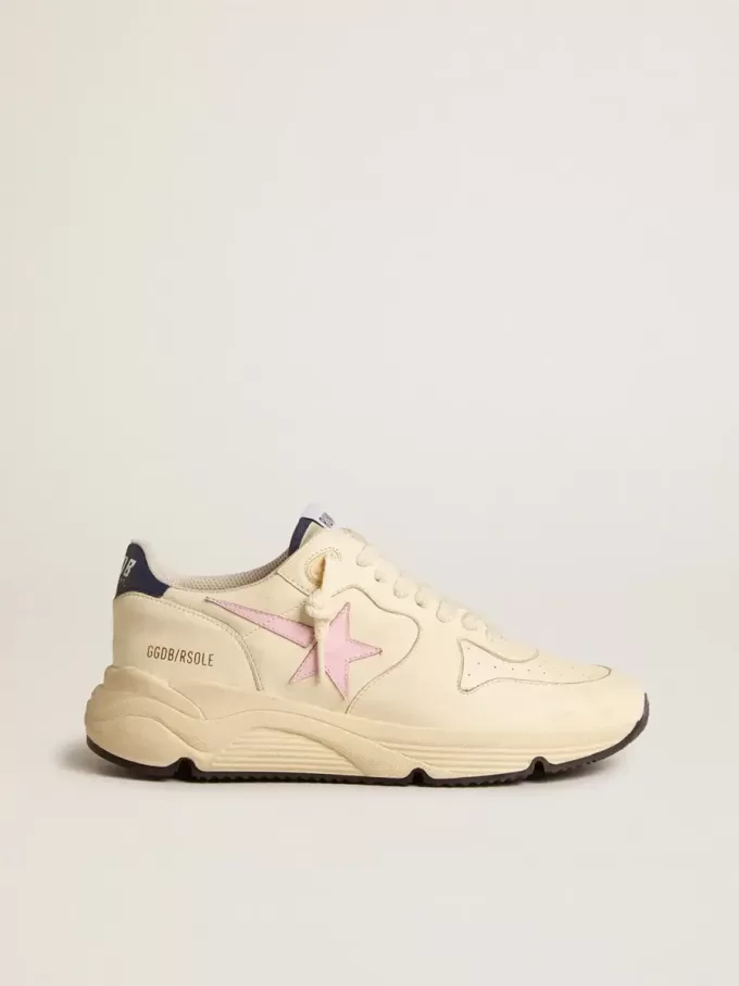 Zapatillas Running Sole para mujer en piel napa con estrella de piel rosa y lengüeta del talón en piel azul Zapatillas Running Sole para mujer en piel napa con estrella de piel rosa y lengüeta del talón en piel azul