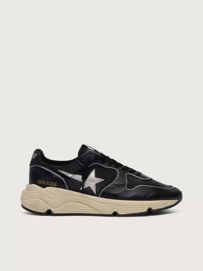 Zapatillas Running Sole para mujer en piel napa negra y nailon con estrella de piel plateada Zapatillas Running Sole para mujer en piel napa negra y nailon con estrella de piel plateada