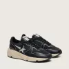 Zapatillas Running Sole para mujer en piel napa negra y nailon con estrella de piel plateada Zapatillas Running Sole para mujer en piel napa negra y nailon con estrella de piel plateada