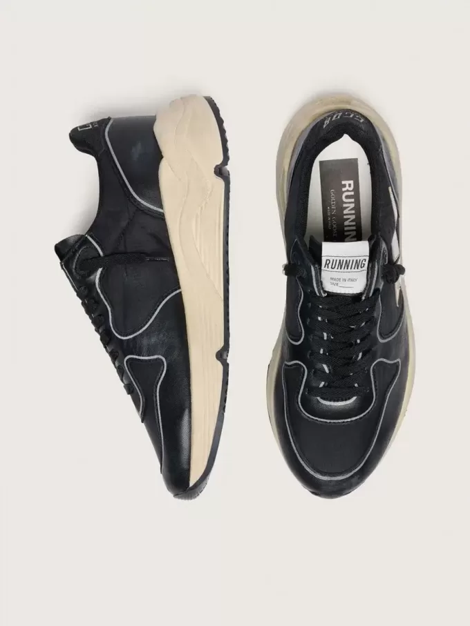 Zapatillas Running Sole para mujer en piel napa negra y nailon con estrella de piel plateada Zapatillas Running Sole para mujer en piel napa negra y nailon con estrella de piel plateada