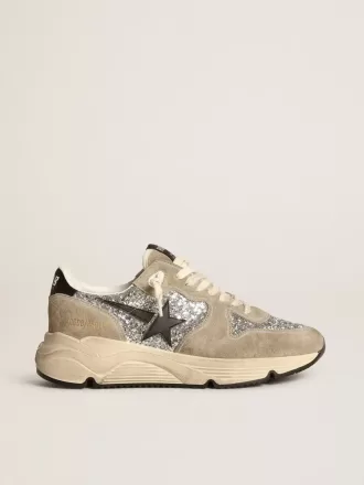 Zapatillas Running Sole para mujer en plata brillante y ante gris paloma