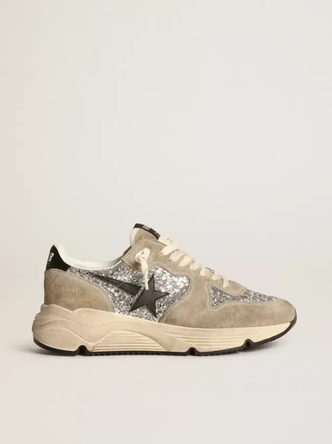 Zapatillas Running Sole para mujer en plata brillante y ante gris paloma Zapatillas Running Sole para mujer en plata brillante y ante gris paloma