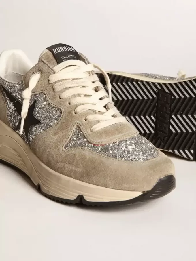 Zapatillas Running Sole para mujer en plata brillante y ante gris paloma Zapatillas Running Sole para mujer en plata brillante y ante gris paloma