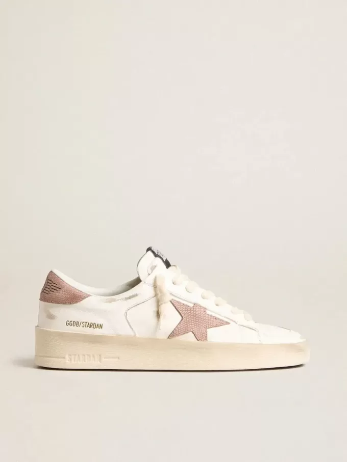 Zapatillas Stardan con estrella y lengüeta del talón de piel rosa texturizada Zapatillas Stardan con estrella y lengüeta del talón de piel rosa texturizada
