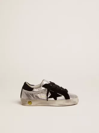 Zapatillas Super-Star en piel plateada con inserciones de ante