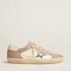 Zapatillas Super-Star para mujer en ante rosa con estrella de cuero metalizado plateado Zapatillas Super-Star para mujer en ante rosa con estrella de cuero metalizado plateado