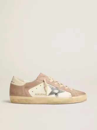 Zapatillas Super-Star para mujer en ante rosa con estrella de cuero metalizado plateado Zapatillas Super-Star para mujer en ante rosa con estrella de cuero metalizado plateado