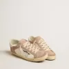 Zapatillas Super-Star para mujer en ante rosa con estrella de cuero metalizado plateado Zapatillas Super-Star para mujer en ante rosa con estrella de cuero metalizado plateado