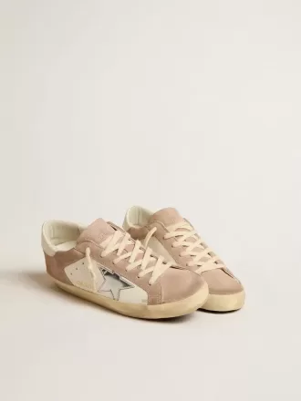 Zapatillas Super-Star para mujer en ante rosa con estrella de cuero metalizado plateado Zapatillas Super-Star para mujer en ante rosa con estrella de cuero metalizado plateado
