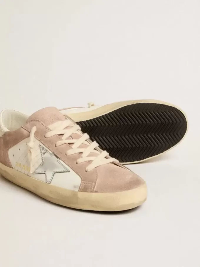 Zapatillas Super-Star para mujer en ante rosa con estrella de cuero metalizado plateado Zapatillas Super-Star para mujer en ante rosa con estrella de cuero metalizado plateado