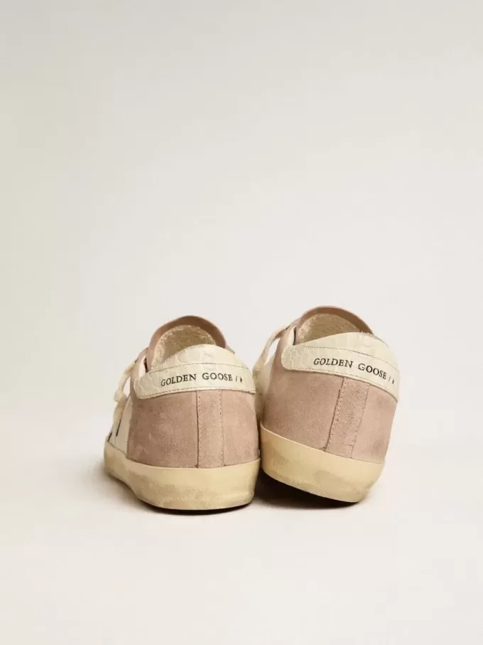 Zapatillas Super-Star para mujer en ante rosa con estrella de cuero metalizado plateado Zapatillas Super-Star para mujer en ante rosa con estrella de cuero metalizado plateado