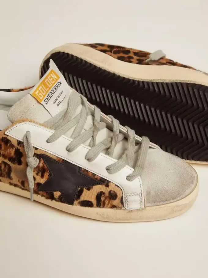 Zapatillas Super-Star para mujer en piel con estampado de leopardo Zapatillas Super-Star para mujer en piel con estampado de leopardo