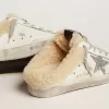 Zapatillas Super-Star Sabot para mujer en piel blanca y forro de borreguillo Zapatillas Super-Star Sabot para mujer en piel blanca y forro de borreguillo