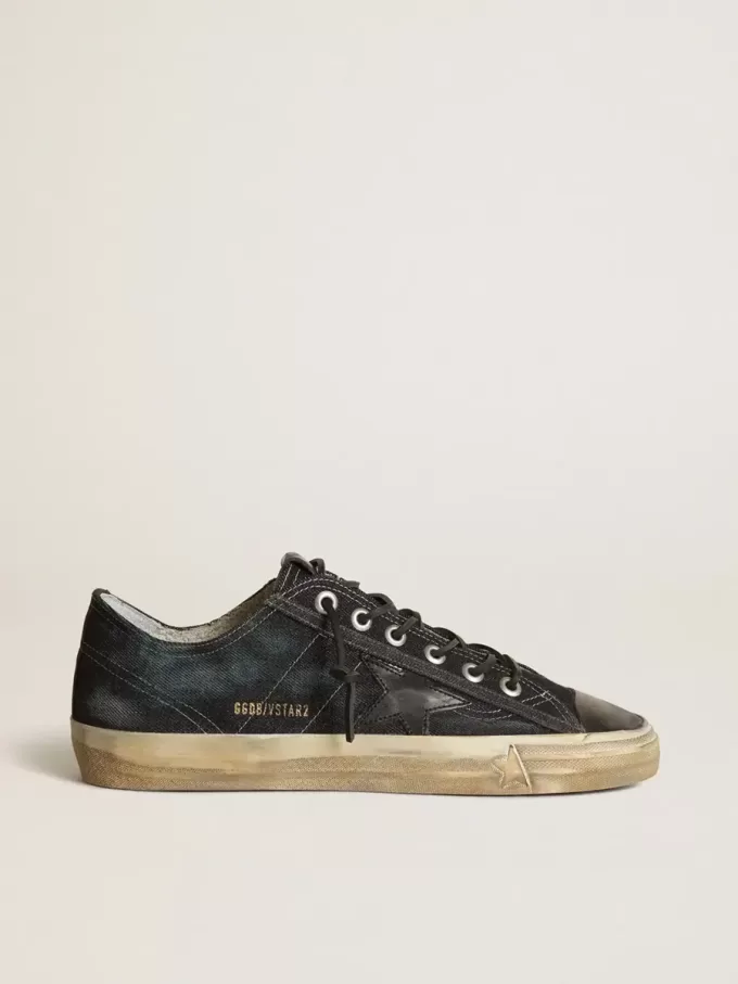 Zapatillas V-Star en denim azul medianoche con estrella y puntera de cuero negro Zapatillas V-Star en denim azul medianoche con estrella y puntera de cuero negro