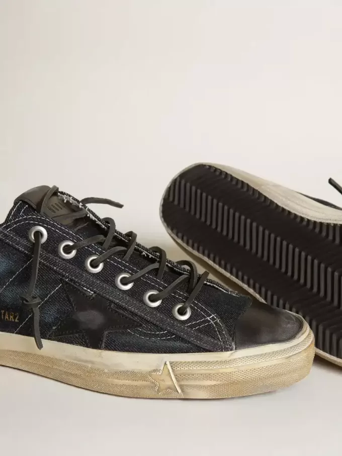 Zapatillas V-Star en denim azul medianoche con estrella y puntera de cuero negro Zapatillas V-Star en denim azul medianoche con estrella y puntera de cuero negro