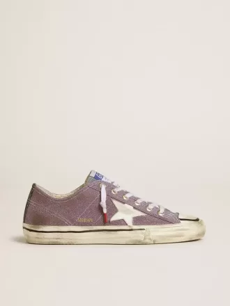 Zapatillas V-Star LAB para hombre en piel lila y purpurina con estrella blanca y lengüeta plateada con purpurina