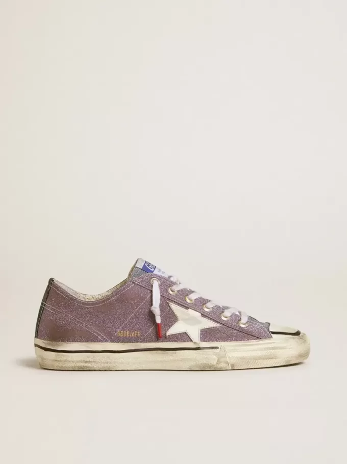 Zapatillas V-Star LAB para hombre en piel lila y purpurina con estrella blanca y lengüeta plateada con purpurina Zapatillas V-Star LAB para hombre en piel lila y purpurina con estrella blanca y lengüeta plateada con purpurina