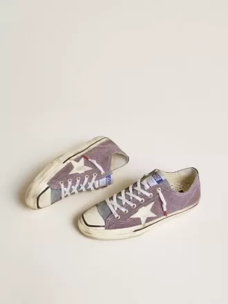 Zapatillas V-Star LAB para hombre en piel lila y purpurina con estrella blanca y lengüeta plateada con purpurina