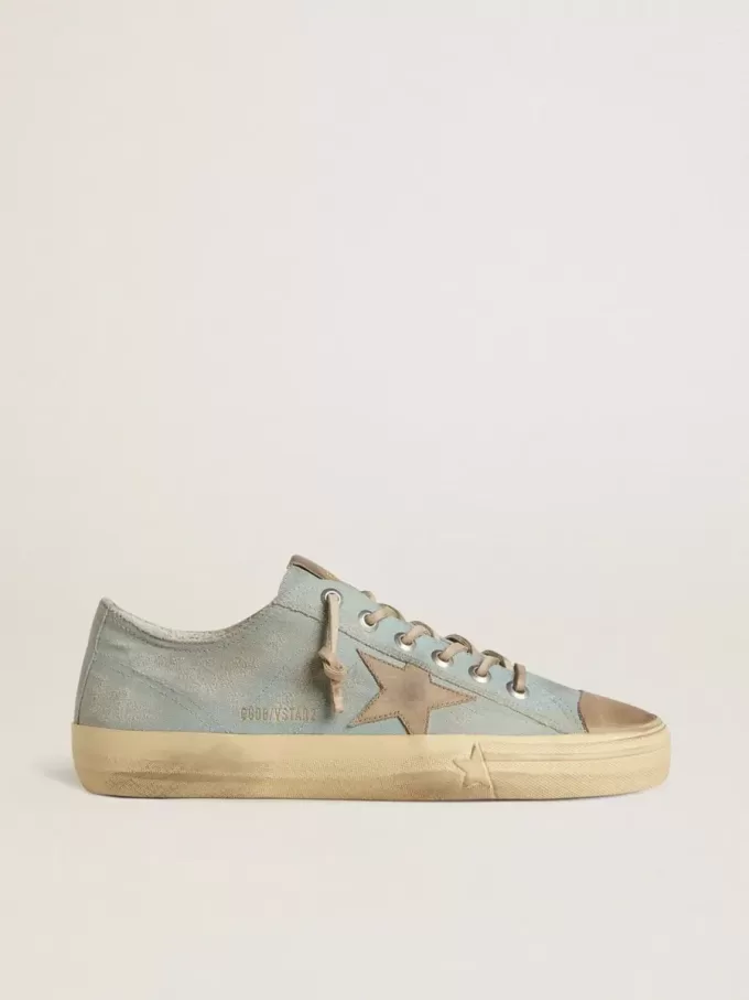 Zapatillas V-Star para hombre en lona azul claro con estrella de piel gris paloma Zapatillas V-Star para hombre en lona azul claro con estrella de piel gris paloma