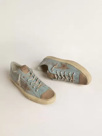 Zapatillas V-Star para hombre en lona azul claro con estrella de piel gris paloma Zapatillas V-Star para hombre en lona azul claro con estrella de piel gris paloma