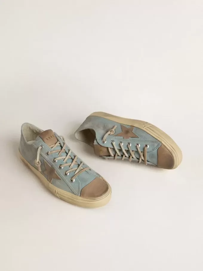 Zapatillas V-Star para hombre en lona azul claro con estrella de piel gris paloma Zapatillas V-Star para hombre en lona azul claro con estrella de piel gris paloma