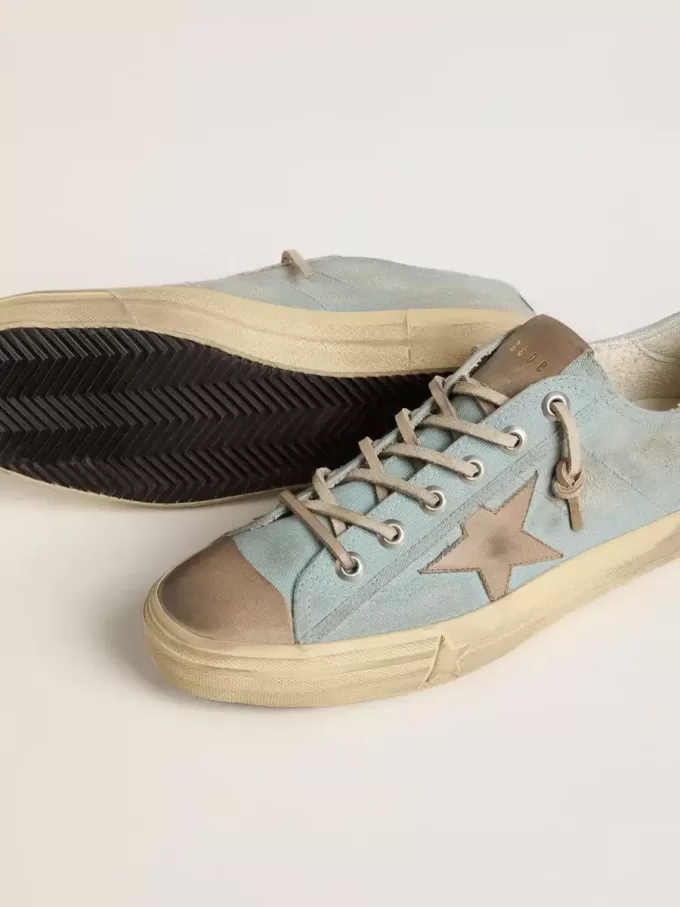 Zapatillas V-Star para hombre en lona azul claro con estrella de piel gris paloma Zapatillas V-Star para hombre en lona azul claro con estrella de piel gris paloma