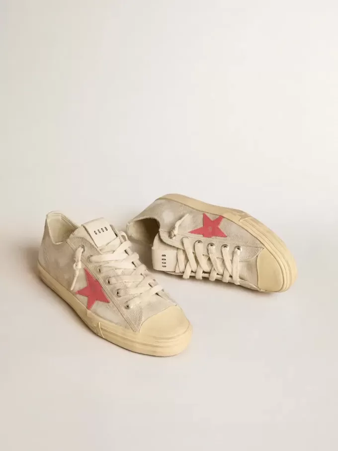 Zapatillas V-Star para hombre en lona gris claro con estrella de cuero rojo