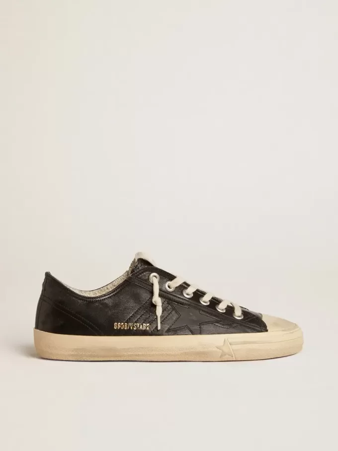 Zapatillas V-Star para hombre en piel napa negra con estrella de piel negra Zapatillas V-Star para hombre en piel napa negra con estrella de piel negra