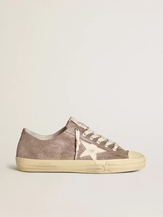 Zapatillas V-Star para mujer en ante metalizado marrón claro con estrella de cuero color crema Zapatillas V-Star para mujer en ante metalizado marrón claro con estrella de cuero color crema