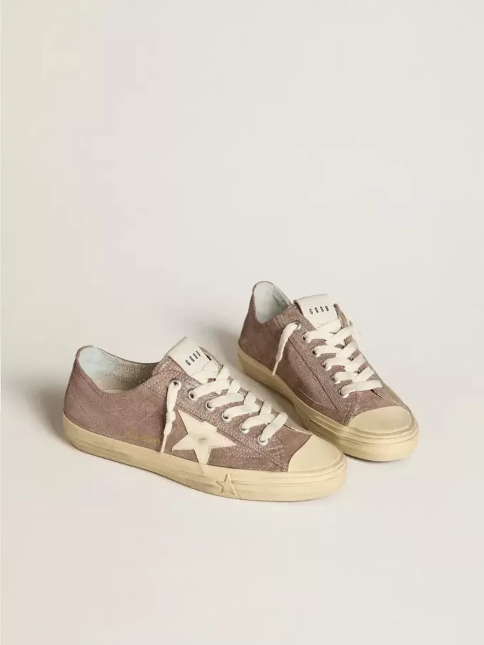 Zapatillas V-Star para mujer en ante metalizado marrón claro con estrella de cuero color crema Zapatillas V-Star para mujer en ante metalizado marrón claro con estrella de cuero color crema