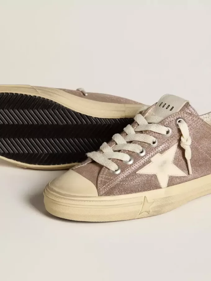 Zapatillas V-Star para mujer en ante metalizado marrón claro con estrella de cuero color crema Zapatillas V-Star para mujer en ante metalizado marrón claro con estrella de cuero color crema