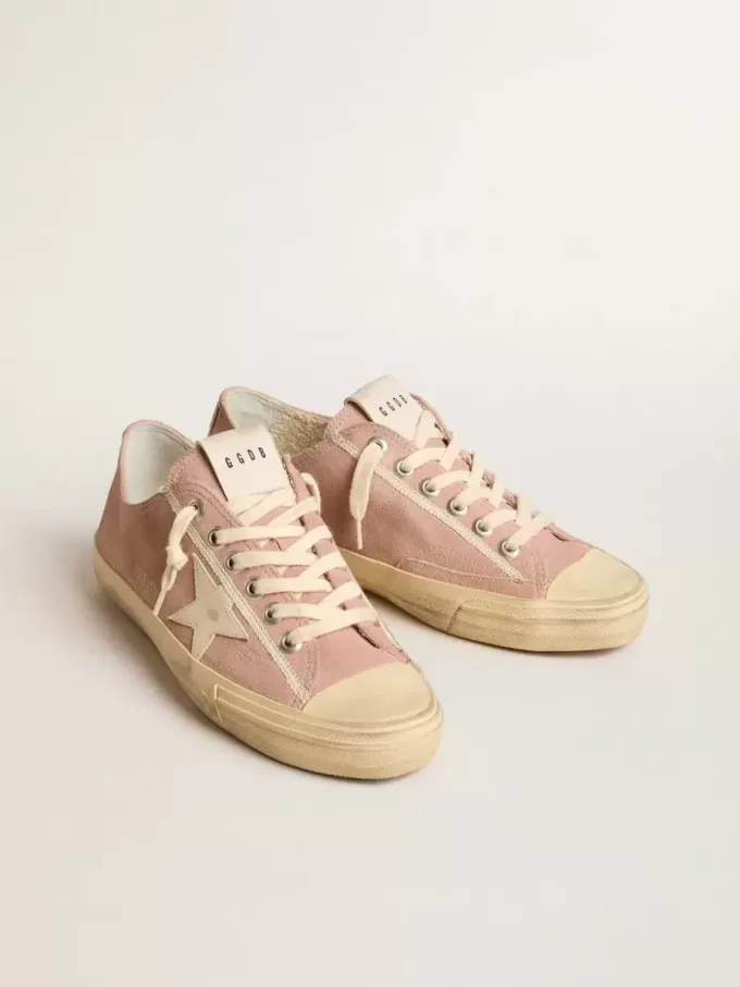 Zapatillas V-Star para mujer en ante rosa con estrella de piel color crema Zapatillas V-Star para mujer en ante rosa con estrella de piel color crema