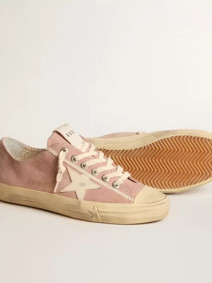 Zapatillas V-Star para mujer en ante rosa con estrella de piel color crema Zapatillas V-Star para mujer en ante rosa con estrella de piel color crema