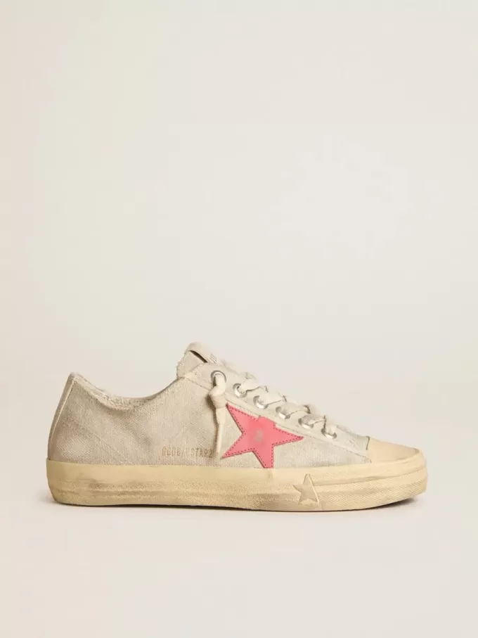 Zapatillas V-Star para mujer en lona gris claro con estrella de cuero rojo Zapatillas V-Star para mujer en lona gris claro con estrella de cuero rojo