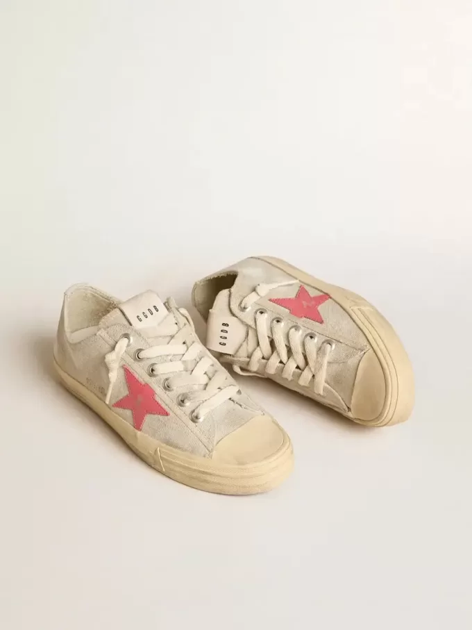 Zapatillas V-Star para mujer en lona gris claro con estrella de cuero rojo Zapatillas V-Star para mujer en lona gris claro con estrella de cuero rojo