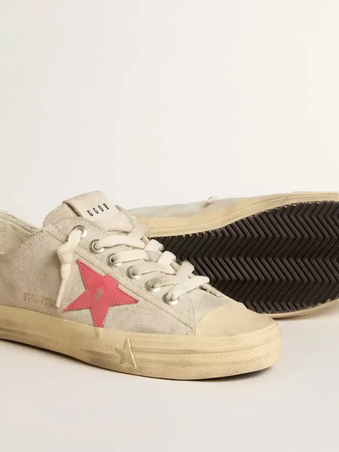 Zapatillas V-Star para mujer en lona gris claro con estrella de cuero rojo Zapatillas V-Star para mujer en lona gris claro con estrella de cuero rojo