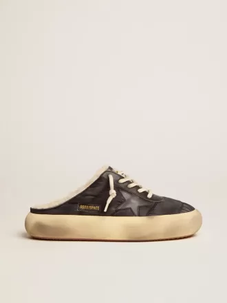 Zapatos Space-Star Sabot para hombre en nailon acolchado negro con forro de borreguillo