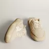 Zuecos Space-Star para mujer en piel de oveja beige con estrella de cuero blanco Zuecos Space-Star para mujer en piel de oveja beige con estrella de cuero blanco